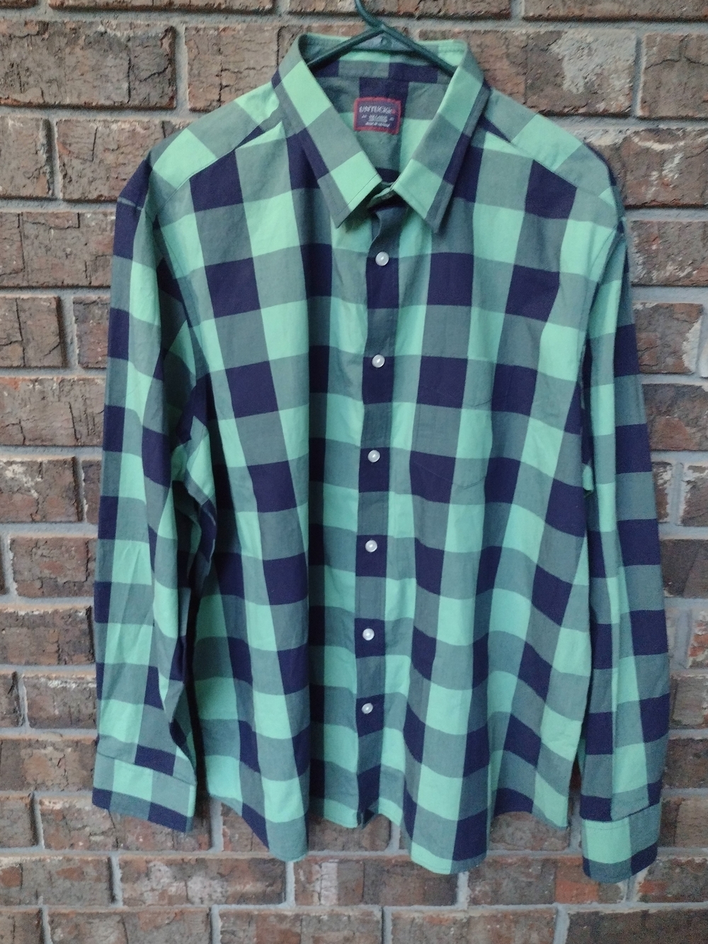 UNTUCKit Button Up Shirt Men's XXL Green Blue Plaid Long Sleeve Casual Preppy